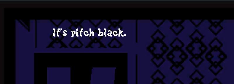 Inside the room: the screen reads "It's pitch black." until you start examining the old tech